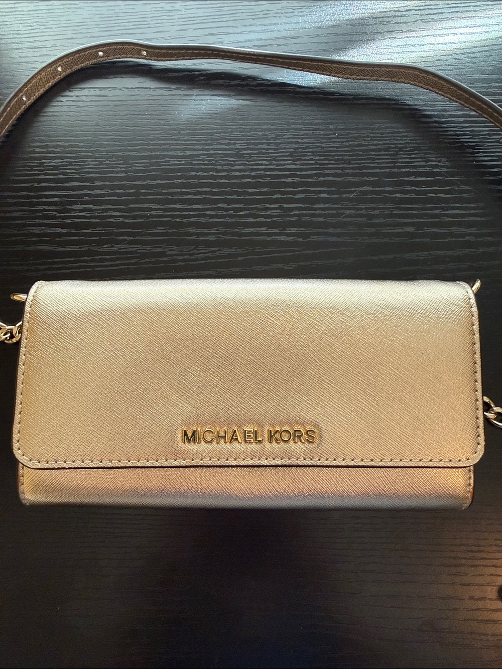 Michael Kors Gold Metallic Crossbody Wallet